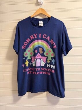 Navy Graphic Tee "Sorry I Can't I Have To Water My Flowers"